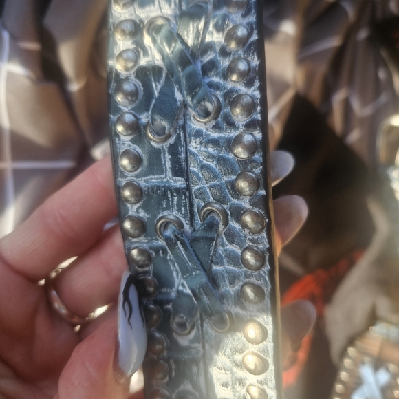 Freebird by Steven Teal Green Studded Leather Belt with Braided Details main image 14